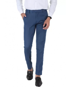 Slim Fit Men Blue Viscose Rayon Trousers